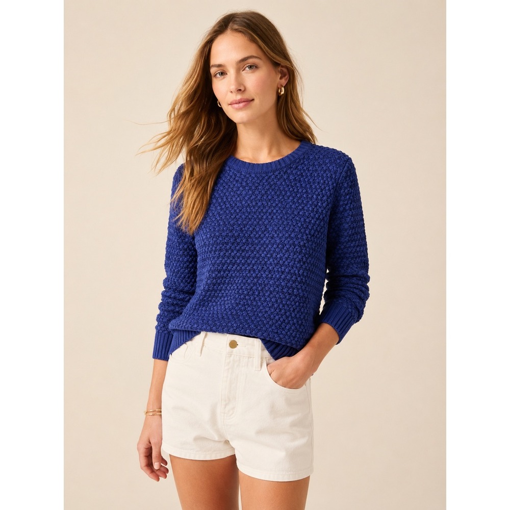 Banana Republic Womens Textured‎ Honeycomb Knit Sweater S Preppy Blue Pullover